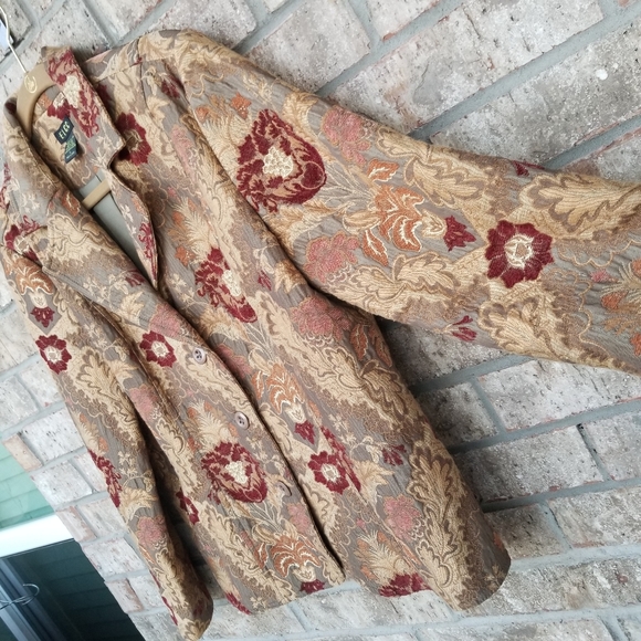 ELCC Gold Maroon Elegant Floral brocade Suit jacket LARGE Blazer - Picture 3 of 10